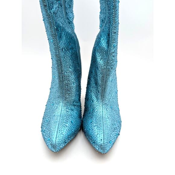 Top Moda Rhinestone Knee Length Boots Side Zip Women's Blue Size US5.5 EU36 - Picture 2 of 13